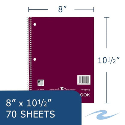 ROARING SPRING College Ruled 1 Subject Notebook, Wirebound Writing Notebook, 24 Pack, 70 Sheets, 8 x 10.5 Inches, Made in USA, Ideal for Students, School, & Office - size: 10.5"x8"