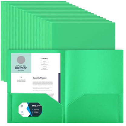 Gueevin 24 Pcs Plastic Folders with Pockets, Back to School Two Pocket Folder Fit Letter Size, Heavy Duty School Business Card Holder for Home Office, 11. 61 x 9. 45 Inches (Green) - color: Green