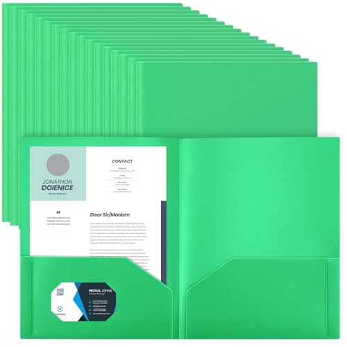 Gueevin 24 Pcs Plastic Folders with Pockets, Back to School Two Pocket Folder Fit Letter Size, Heavy Duty School Business Card Holder for Home Office, 11. 61 x 9. 45 Inches (Green) - color: Green