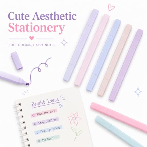 Pastel Highlighters, 12 Pack Dual Tip Highlighter Set with Chisel and Fine Tips, Aesthetic Bible Highlighters No Bleed Through for Journaling, Bible Study, Planner, Note Taking, School and Office