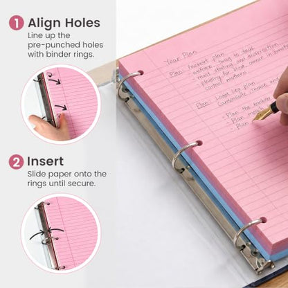 HIBOX Loose Leaf Paper Wide Ruled, 100 Sheets 8"x10.5" 3-Hole Punch, Pink | Anti-Bleed, 11/32" Spacing, Filler Paper for Binders, College, Office, School Supplies, Back to School & Classroom Must Haves - color: pink