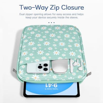 Dadanism 9-11 Inch Tablet Sleeve Bag Carrying Case, Green&White Daisy | Fits iPad (A16) 11th Gen 11", iPad 10th Gen 10.9" Air 5/4, iPad Air M4/Pro 11", iPad 9/8/7th 10.2", Galaxy Tab A11+ Plus 11" - color: Green & White Daisy, size: 9-11 inch