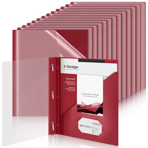 Teling 24 Pcs Clear Front Report Covers with 3 Prongs, Suit for A4/8.5'' x 11'' Letter Size Paper, Plastic Dark Red Presentation Folders Bulk, 90 Sheet Capacity, for School Business - color: Dark Red