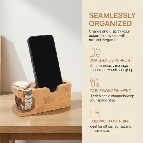 Charging Dock Station for Phone and Watch – Portable Desktop Holder with Cable Management for Desk, Car, and Home Use