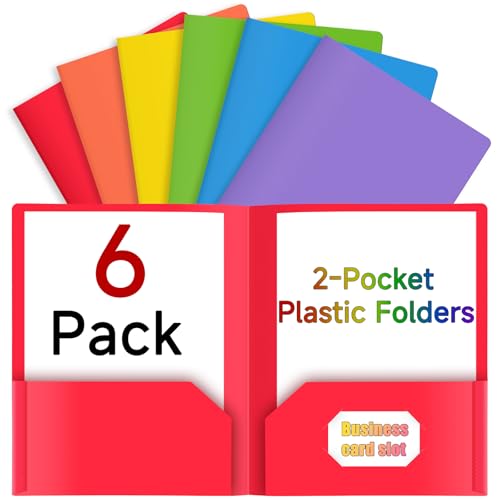 Plastic Folders with Pockets(6 Pack, Assorted Colors) Durable Heavy Duty 2 Pocket Folder with Business Card Slot, Accommodate Letter Size, for School, Office, or Home Organizing Documents - color: Assorted Colors