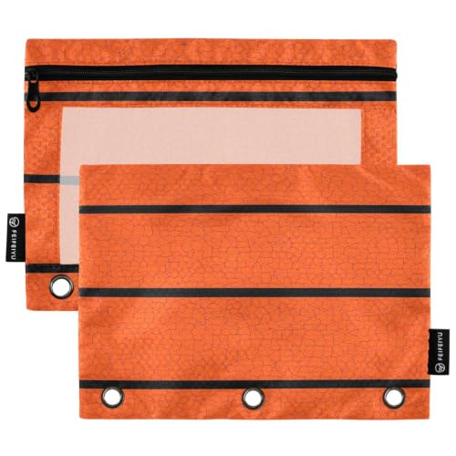 Gredecor 3 Ring Binder Pencil Pouch, Orange Basketball Line Zippered Pen Case Pouches with Clear Window, 2 Pack Stylish Office & School Supplie - color: Orange Basketball Line