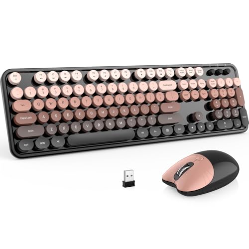 MOFII Wireless Keyboard and Mouse Combo, 2.4 GHz Full-Size Retro Round Keyboard with 8 Multimedia & Shortcut Keys, Plug and Play, Compatible with Mac, Windows, Laptop, Desktop, PC - Coffee Gradient - color: Coffee Gradient