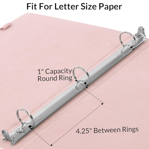 SKYDUE Pink 3 Ring Binder with Clipboard,1 Inch Linen Binder for 3 Hole Punch Letter Size Loose Leaf Paper with 5 Dividers, Pocket and Labels School and Office Supplies - color: Pink