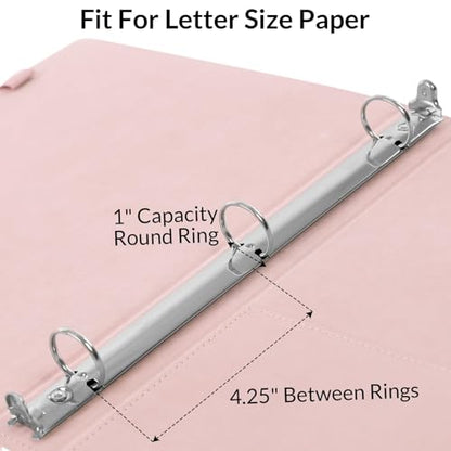 SKYDUE Pink 3 Ring Binder with Clipboard,1 Inch Linen Binder for 3 Hole Punch Letter Size Loose Leaf Paper with 5 Dividers, Pocket and Labels School and Office Supplies - color: Pink