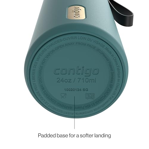 Contigo SnapSeal 709.8ml(24온스) 스테인리스 스틸 진공 단열 물병, 누출 방지 자동 닫힘 뚜껑, 휴대용 스트랩 및 재사용 가능한 빨대, BPA 프리 및 납 프리, 식기세척기 사용 가능 - color: 미네랄 틸 샴페인, size: 24온스