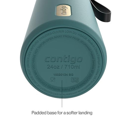Contigo SnapSeal 709.8ml(24온스) 스테인리스 스틸 진공 단열 물병, 누출 방지 자동 닫힘 뚜껑, 휴대용 스트랩 및 재사용 가능한 빨대, BPA 프리 및 납 프리, 식기세척기 사용 가능 - color: 미네랄 틸 샴페인, size: 24온스