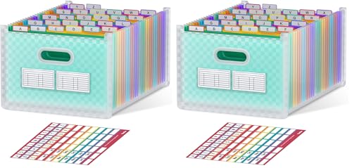 ThinkTex 26 Pockets Accordion File Organizer, Upright & Open Top, A-Z Colorful Tabs, Larger Capacity Expanding File Folder, Letter/A4 Size for School, Home and Office - Green (Pack of 2) - color: Green, size: 26 Pockets (Pack of 2)