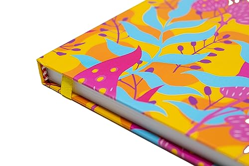 Beatrix & Luca College Ruled Notebook - A5 Journal – Lay Flat with Bookmark and Elastic Band - 160-Pages – 100 GSM Paper - Composition or Diary – Lined Pages - color: gold magenta blue flowers