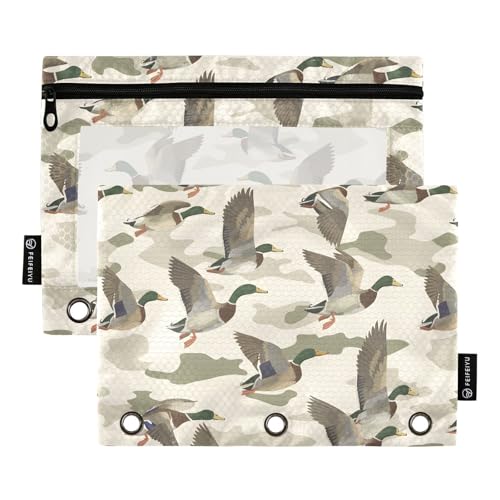 ALAZA Wild Duck Camouflage Pencil Pouch for 3 Ring Binder 2 Pack Zipper Binder Pencil Bag Case with Clear Window Office Supplies - color: multi1