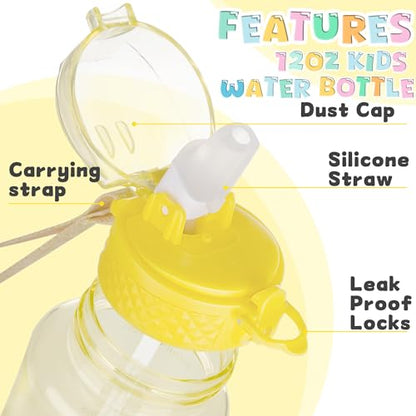OLDLEY 12oz Kids Water Bottle, Tritan BPA-Free, Leakproof Flip Straw Lid, Motivational Time Marker, Carry Strap, Reusable Clear Water Bottle for Boys & Girls,Butter - color: Butter, style: 12 Ounces