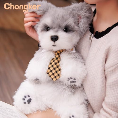 Chongker Dog Shaped Backpack, Handmade Realistic Stuffed Animals Backpack, Cute Dog Plush Bag - style: Schnauzer-silver