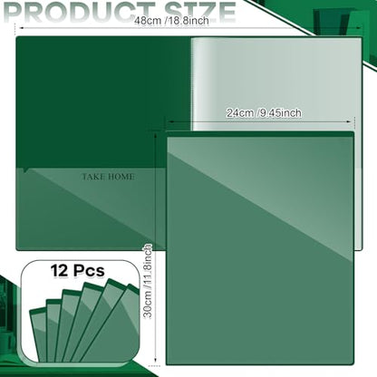 Henoyso 12 Pcs School and Home 2 Pocket Folders with 4 Clear Inner Pockets Plastic Heavy Duty Homework Folders Parent Teacher Communication for Student Home Office Classroom,11 x 9 Inch (Dark Green) - color: Dark Green