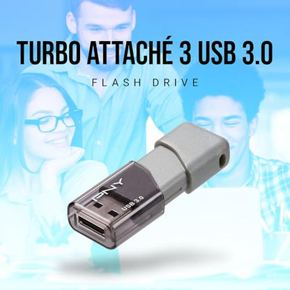 PNY 128GB Turbo Attaché 3 USB 3.0 Flash Drive 5-Pack – Grey, P-FD128X5TBOP-MP, 100MB/s, Light-Weight Durable - Data Storage and Transfer - size: 128GB 5-Pack