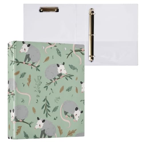 3 Ring Binder Cute Opossums and Leaves Binders 1.5 Inch Round Rings Binder Organizer for Letter Size Paper Hardcover Binder for Office Home - color: Cute Opossums