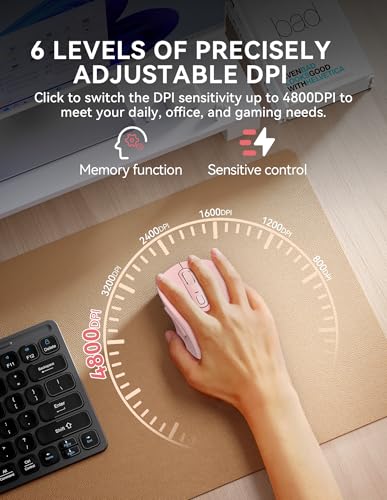 TECKNET Bluetooth Mouse, [ USB + BT1 + BT2 ] Wireless Mouse for Laptop, Silent Click, Ergonomic Design, 4800 DPI Computer Mice Wireless, Dual Mode for Laptop, Computer, iPad, MacBook - color: Pink