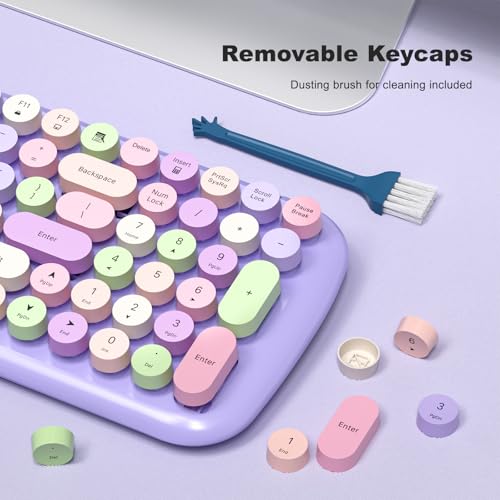 Wireless Keyboard and Mouse Combo, 2.4GHz Wireless Retro Keyboard and Mouse for PC/Laptop/Desktop/Windows (Purple Colorful) - color: Purple