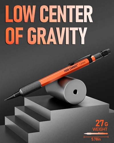 Four Candies 1.3mm Mechanical Pencil Set with 72 Lead Refills, 3PCS, Orange | 72 Refills (Red Yellow Black), 3 Erasers, Heavy Duty, Weatherproof Body for Adult Outdoor Construction Woodworking Marking - size: 3-Pack, style: Orange
