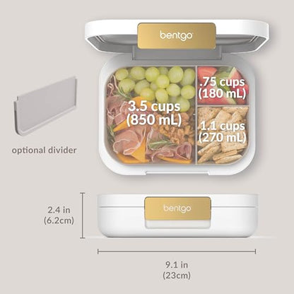 Bentgo® Modern - Leak-Resistant Bento Lunch Box For Adults, Teens, & Larger Appetites; Reusable BPA-Free Meal Prep Container with 3 or 4 Compartments, Dishwasher/Microwave Safe; 5 Cups (White) - color: White
