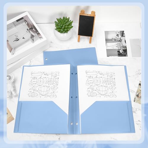 Yeaqee 50 Pcs Plastic Folders with Pockets Bulk 3 Hole Punched 2 Pocket File Folders for 3 Ring Binder Divider Folder for Notebooks, Durable Poly for Office Home (Haze Blue) - color: Haze Blue