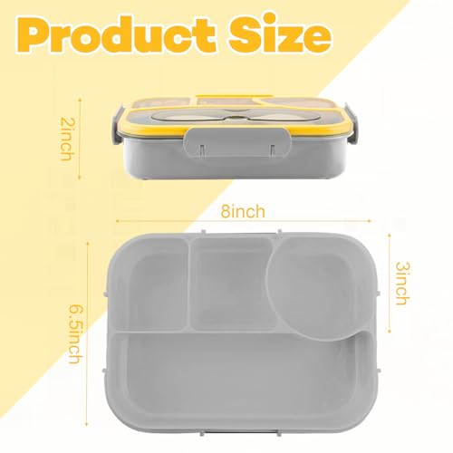 Bento Box for Adults,4 Compartments Lunch Box, Snack Containers Reusable Lunch Containers Drop-Proof, Dishwasher Safe & Made with BPA-Free Materials, Grey - color: Gray