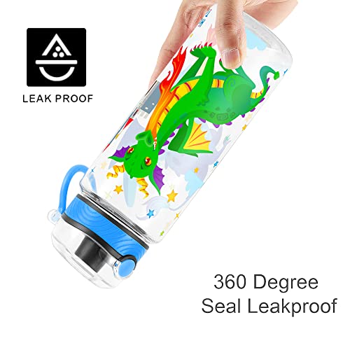 Cute Water Bottle for School Kids Girls, BPA FREE Tritan & Leak Proof & Easy Clean & Carry Handle, 23oz/ 680ml (Fire Dragon) - color: Fire Dragon