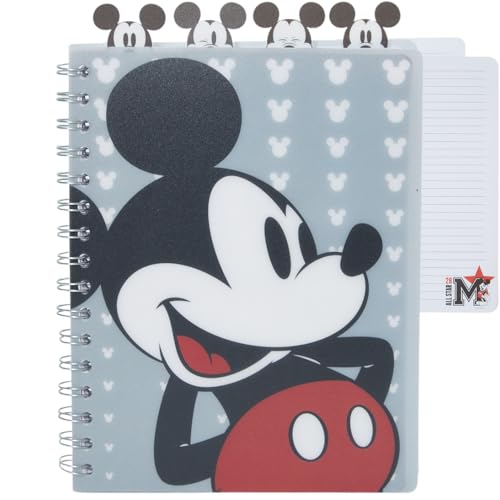 Disney Mickey Mouse Tab Journal Notebook, Spiral Bound, Cute Dividers, 8x7 | Vinyl Cover, Tabbed Dividers, Disney Mickey Mouse School & Office Supplies, Writing Journal, Diary, Travel Notebook, Notepad - style: Mickey Mouse