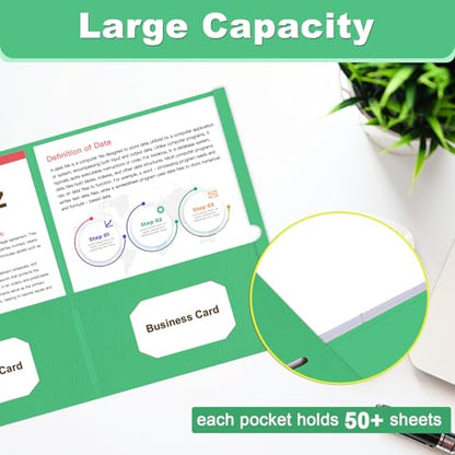 Folders with Pockets, LAYZZ 30 Pack Paper Pocket Folders, 2 Pocket File folders Fits Letter Size Paper, for School Office and Home (Green) - color: Green