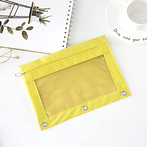 Zippered Pen Pencil Binder Pouch | 3 Rings with Clear Window for School Classroom Organizers 8 Pcs (yellow) - color: Yellow