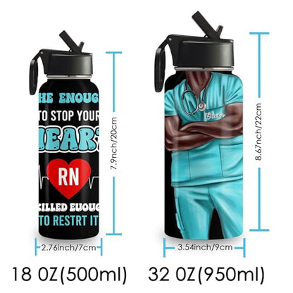 Custom Nurse Water Bottle 18oz 32oz Stainless Steel Insulated with Lid Personalized Nurse Gifts for Women Medical Staff Appreciation Gifts for Nursing Students Graduation Nurse Week Birthday - color: Design-8