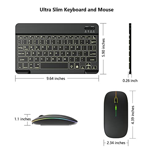 Backlit Bluetooth Keyboard and Mouse Combo for iPad Air Pro Mini Tablet iPhone Android Samsung Smartphone Cell Phone Rechargeable Ultra Slim Compact Wireless Keyboard Mouse iPadOS 13 & Above (Black)