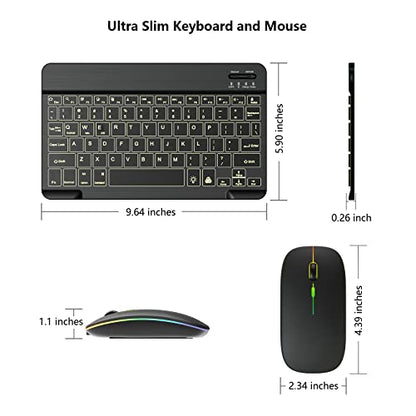 Backlit Bluetooth Keyboard and Mouse Combo for iPad Air Pro Mini Tablet iPhone Android Samsung Smartphone Cell Phone Rechargeable Ultra Slim Compact Wireless Keyboard Mouse iPadOS 13 & Above (Black)