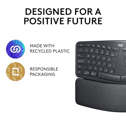 Logitech Ergo K860 Wireless Ergonomic Keyboard - Split Keyboard, Wrist Rest, Natural Typing, Stain-Resistant Fabric, Bluetooth and USB Connectivity, Compatible with Windows/Mac, Black