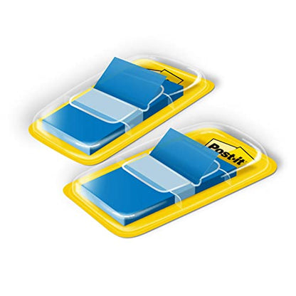 Post-it Flags, 1 in. x 1.7 in., Two Dispensers with 50-Count Bright Blue Sticky Tabs Per Dispenser (100 Flags Total), Removable Page Markers for Textbooks, Notebooks, Planners, and Study Materials