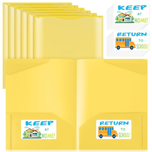 Henoyso 24 Pack Take Home Folders with 2 Pockets and Tabs, Plastic Classroom Communication Homework Folder School-to-Home with Clear Front Pocket for Students Parent Teacher Connector (Yellow) - color: Yellow