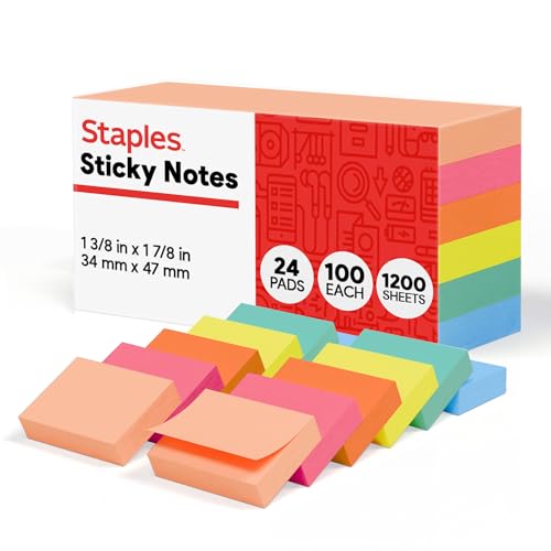 Staples Sticky Notes, 1 3/8" x 1 7/8", Assorted Colors, 2400 Sheets – Mini Self‑Stick Notes for Tabs, Labels & Quick Reminders - style: Golden Hour