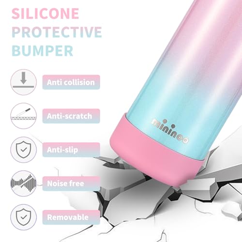 Mininoo Kids Water Bottle for School - 16 oz Stainless Steel Insulated Water Bottle with Ceramic-Lined, Leakproof Straw Lid & Beaded Handle for Girls & Boys - color: Sparkle Guava