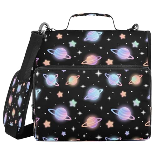 Kigai Planets 3 Ring Zipper Binder Organizer, Large Capacity Binder Bag Holds 500 Sheets, Water Resistant Multi-Pocket Binder with Shoulder Strap for School Office Teachers
