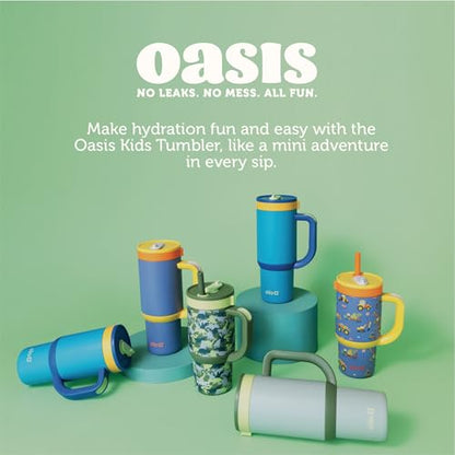Ello Oasis 14oz Stainless Steel Toddler Tumbler with Handle & Retracting Straw, 100% Leakproof, Double-Wall Vacuum Insulated, Kids Water Bottle for School, BPA Free, Dishwasher Safe, Glacier - color: Glacier, size: 14 Ounces