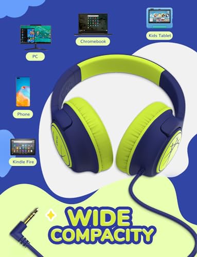 iClever Kids Headphones, Childrens Headphones for Kids 85dBA Safe Volume Limit, Stereo Sound Foldable Over Ear, 3.5mm Jack Boys Girls Headphone for School/Travel/Tablet/PC, Blue Green - color: Green