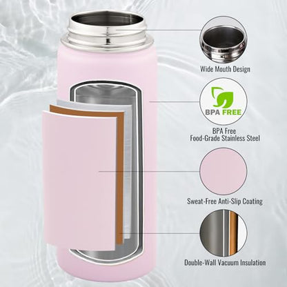 Fijinhom Insulated Water Bottle with Handle, 304 Stainless Steel Water Bottles with Wide Mouth, Double Wall Vacuum Sports Water Bottle, BPA Free, Keep Cold and Hot, 24 Ounces, Pink - color: Pink, size: 24 Ounces