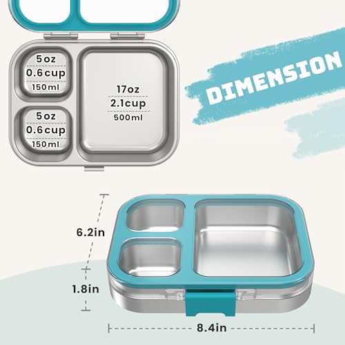LOHASOK Kids Stainless Steel Lunch Bento Box BPA-Free Leak-Proof Tritan Lid 304 Metal Food Container with 3 Compartments for Girls Boys School Blue - color: Blue, size: 27oz/800ml