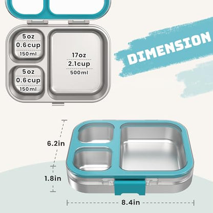 LOHASOK Kids Stainless Steel Lunch Bento Box BPA-Free Leak-Proof Tritan Lid 304 Metal Food Container with 3 Compartments for Girls Boys School Blue - color: Blue, size: 27oz/800ml