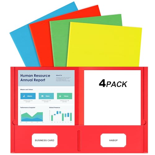 HABGP Two Pocket Folders, 4 Pack 2 Pocket Folders Fit Letter Size Paper, Assorted Colors File Folders with Pockets and Business Card Slots for School Office Home Business - color: 4 Pack