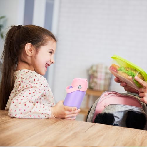 Kids Insulated Water Bottle with Straw Lid & Silicone Handle,12oz Kids Leak Proof Water Bottle for School Boys Girls,Double Wall Vacuum Stainless Steel with Non-slip Silicone Base(Light Purple) - color: Light Purple, size: 12 Ounces