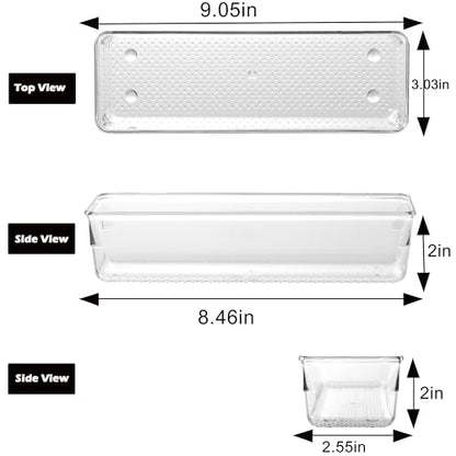 6 Set Clear Plastic Junk Drawer Organizer Vanity Curlery Utensil Makeups Organizer for Kitchen 9''X 3'' - size: 6 Pack 9"x3" Clear Plastic